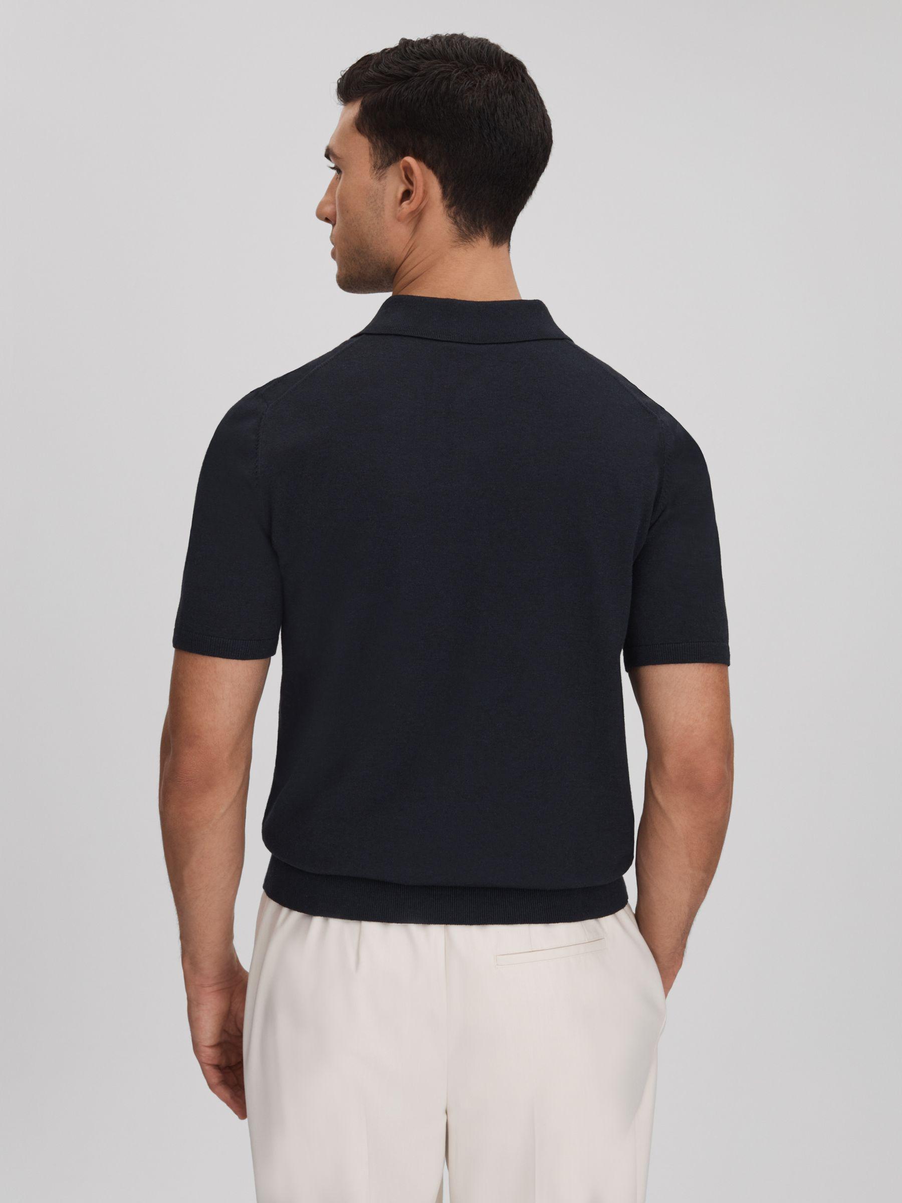 Cotton Blend Contrast Polo Shirt in Navy Product Image