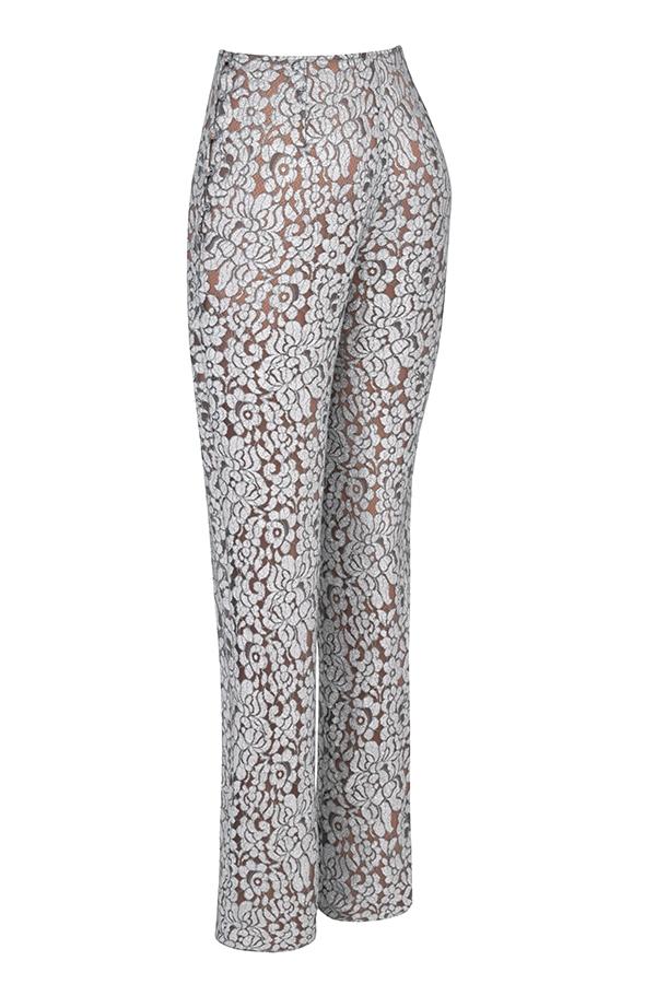 Mara  silver metallic lace trousers Product Image