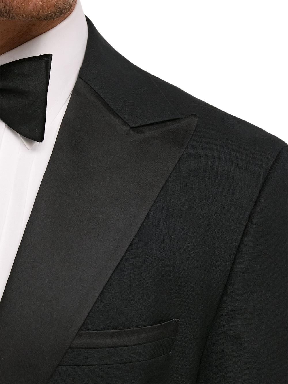 Wool Stretch Single Breasted Peak Lapel Tuxedo Jacket - Black Product Image