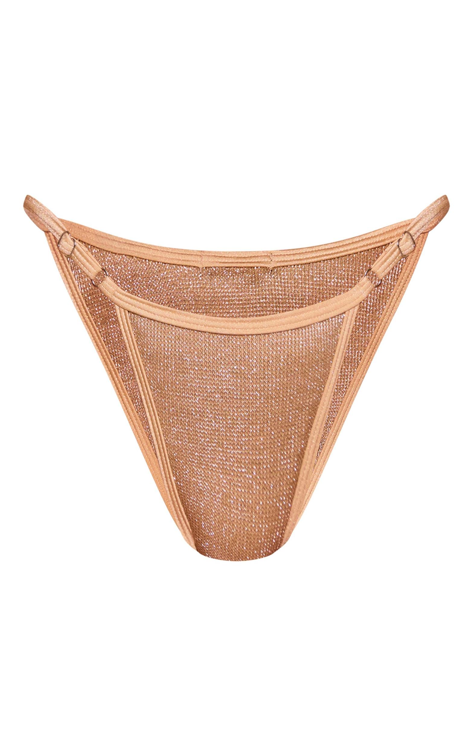 Gold Textured Lurex Tanga Bikini Bottoms Product Image
