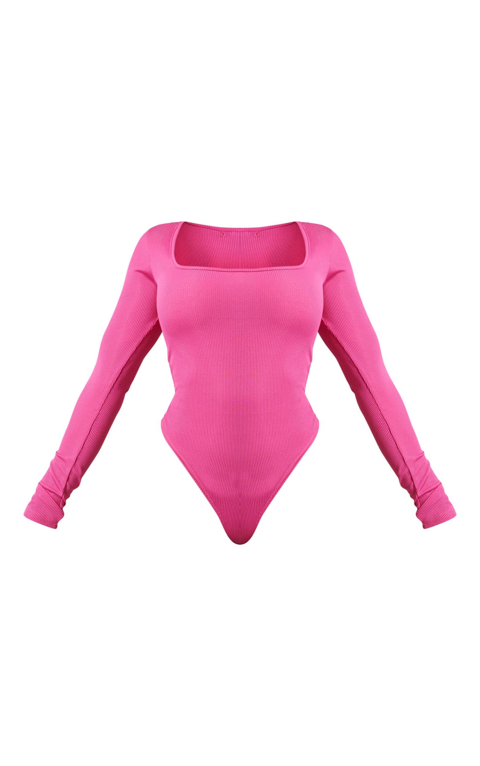 Shape Hot Pink Rib Long Sleeve Square Neck Bodysuit Product Image