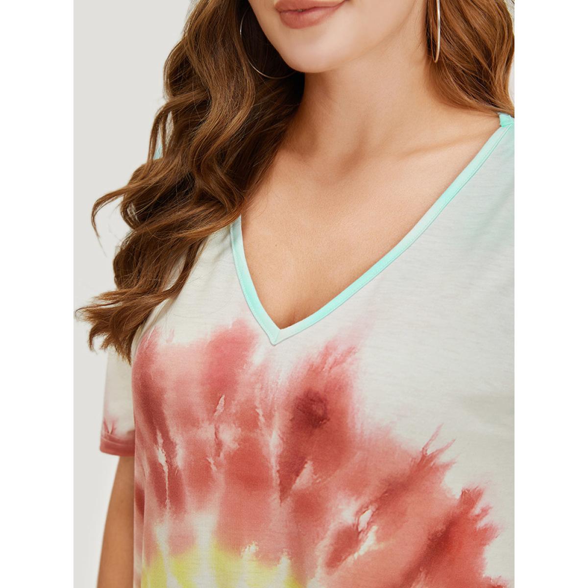 Plus Size Tie Dye Pocket Short Sleeve V Neck Midi Dress Multicolor Women Casual Printed V-neck Short sleeve Curvy Midi Dress BloomChic 12/L Product Image