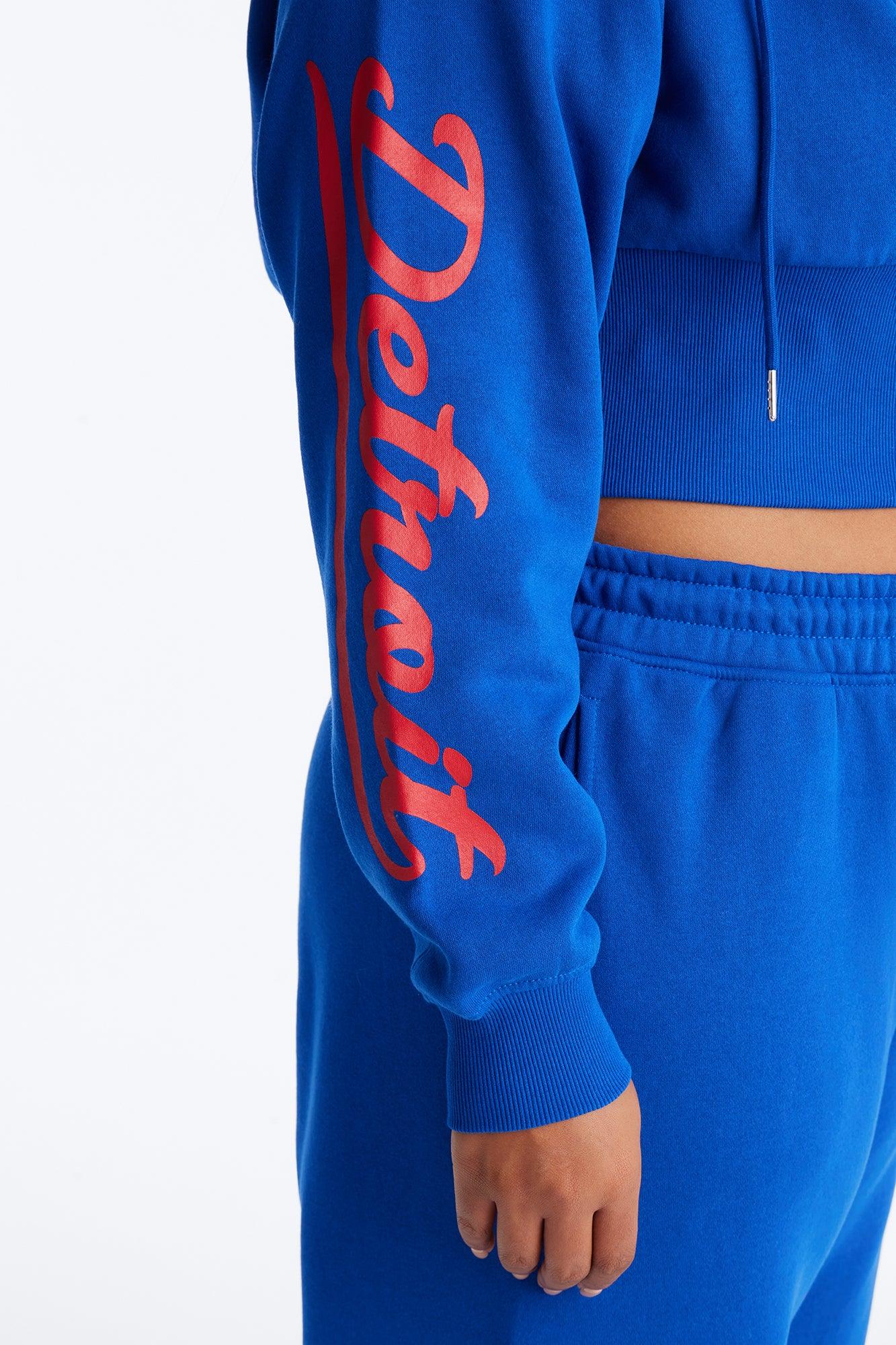 NBA Detroit Pistons Cropped Fleece Full Zip Hoodie - Royal Female Product Image