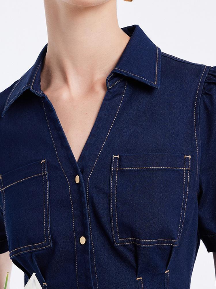 Gathered Waist Denim Mini Dress Product Image