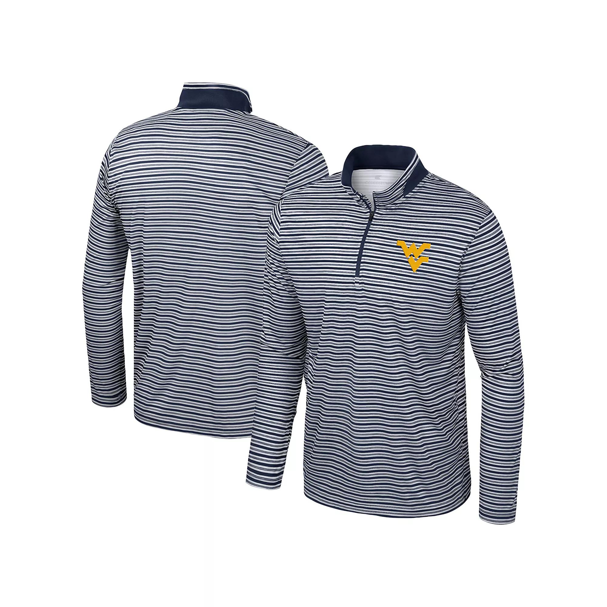 Men's Colosseum Navy West Virginia Mountaineers Striped Quarter-Zip Top,  Product Image