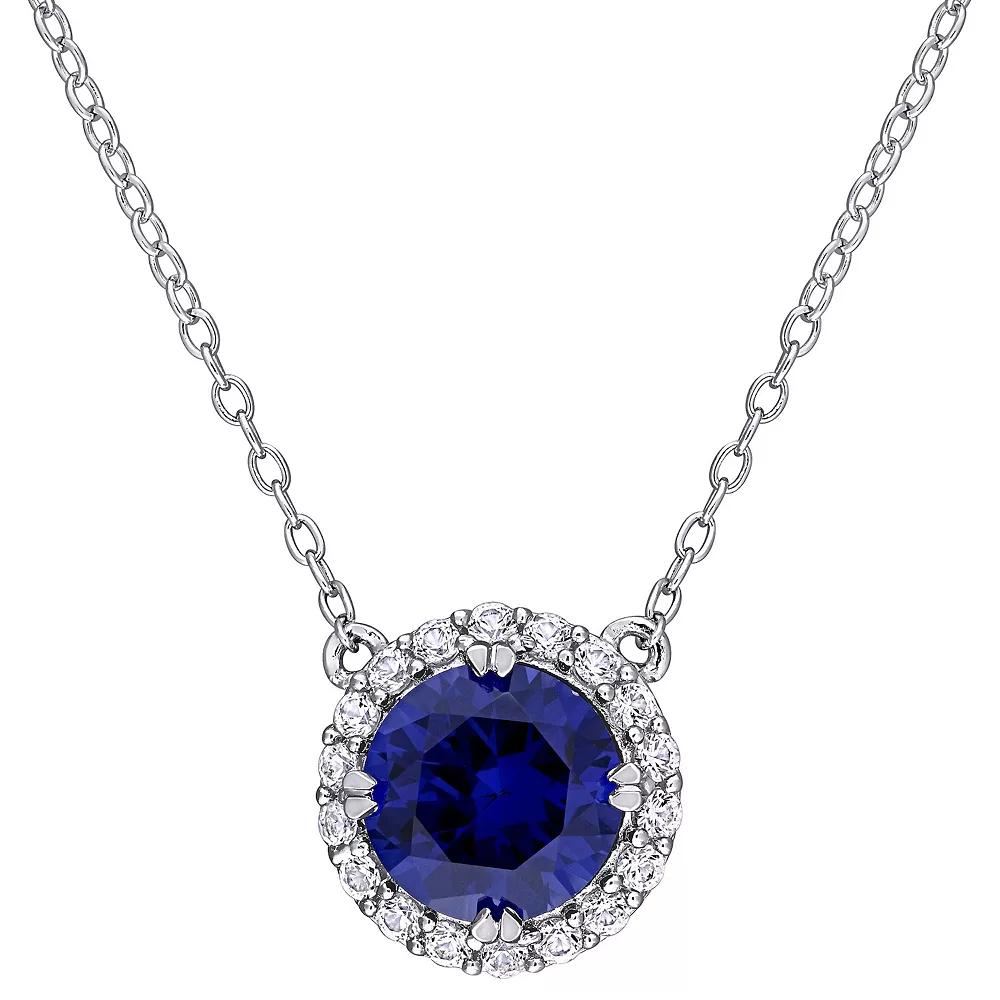 Stella Grace Sterling Silver Lab-Created Blue & White Sapphire Halo Necklace, Women's, Size: 18" Product Image