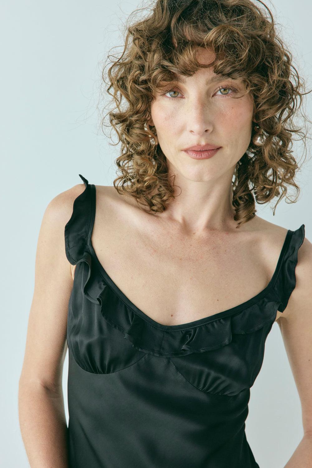 Rosalia Satin Bias Cut Maxi Dress Black Product Image