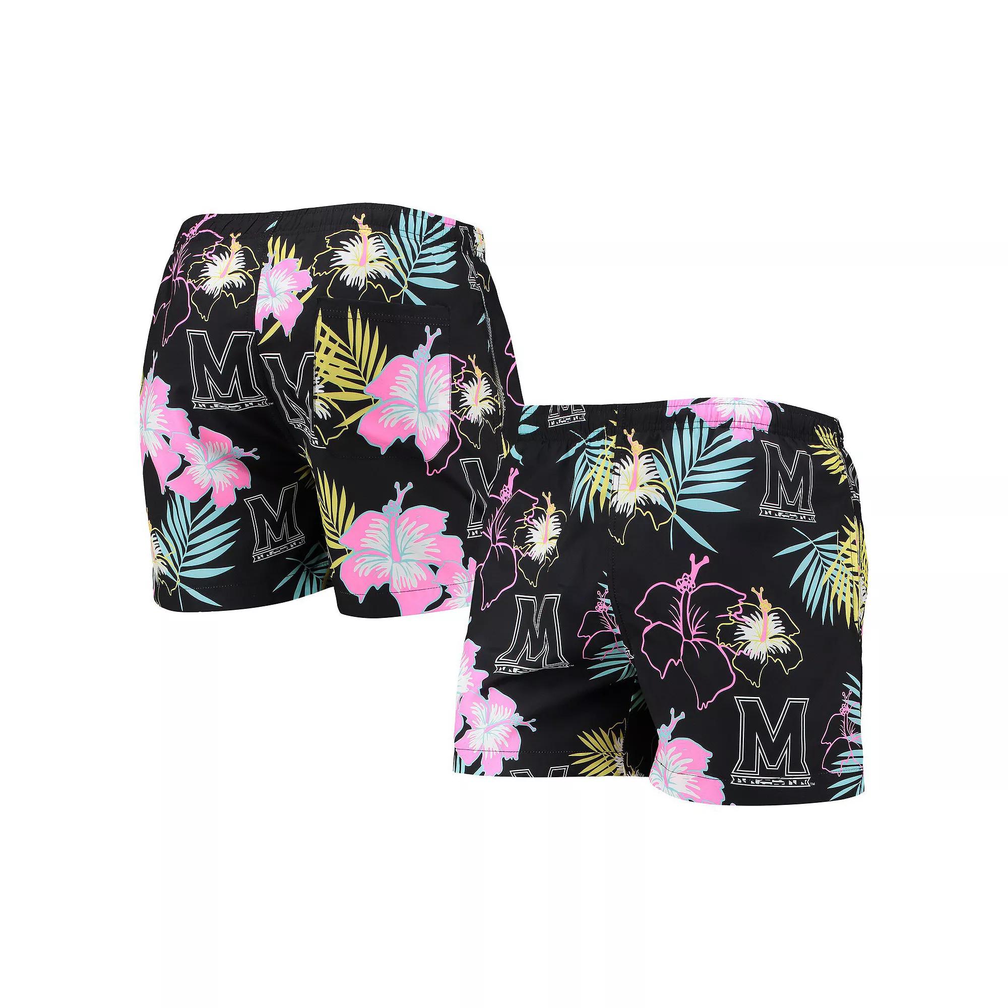 Men's FOCO Black Maryland Terrapins Neon Floral Swim Trunks,  Product Image