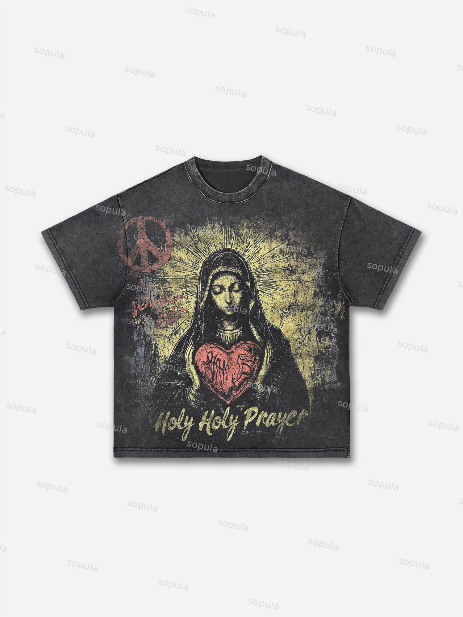 Men's Holy Prayer Vintage Graphic Washed T-Shirt Product Image