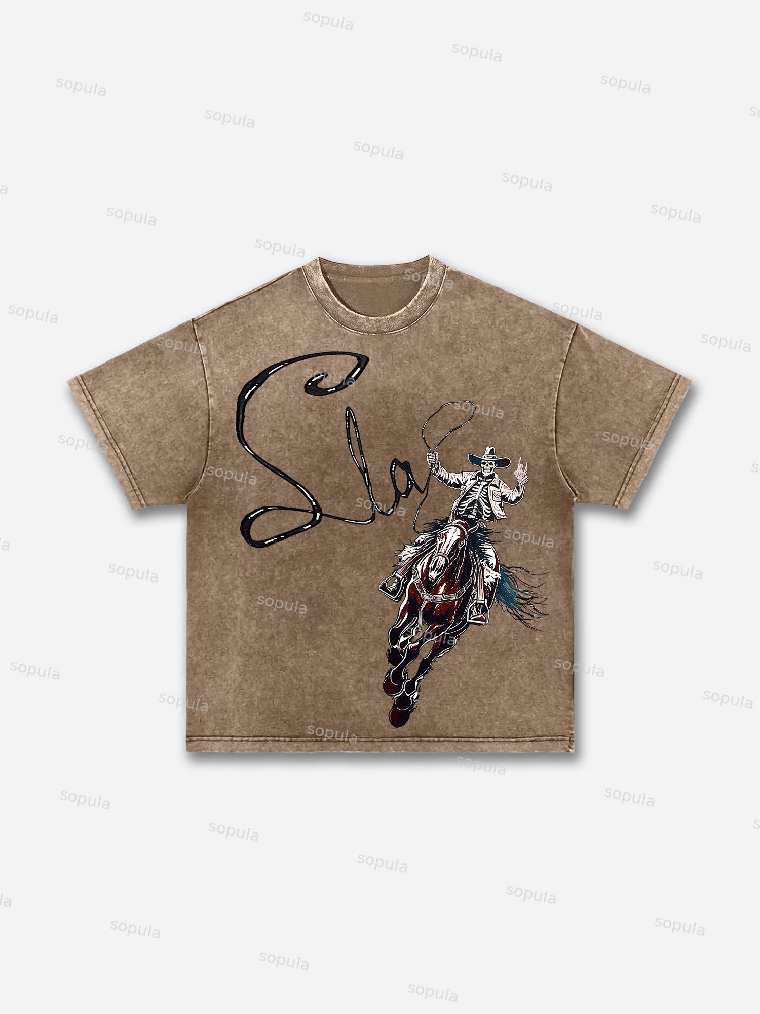 Skeleton Cowboy Acid Wash T-shirt Product Image