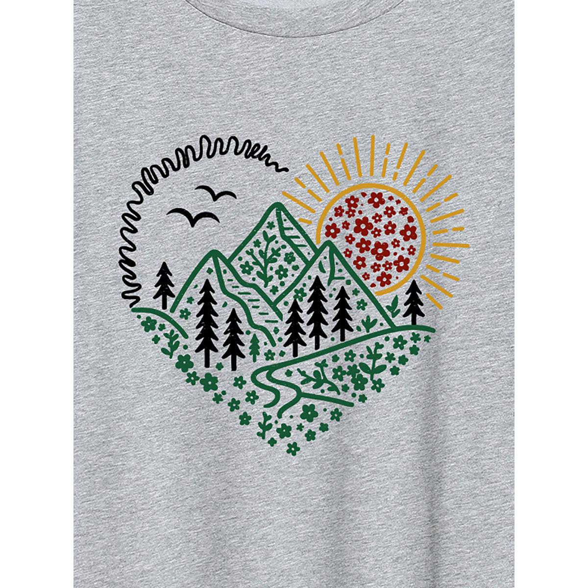Plus Size Hello Mountains Print Round Neck T-Shirt Mediumgray Women Non Art&design Round Neck Everyday-Casual T-shirts BloomChic 22-24/3X Product Image