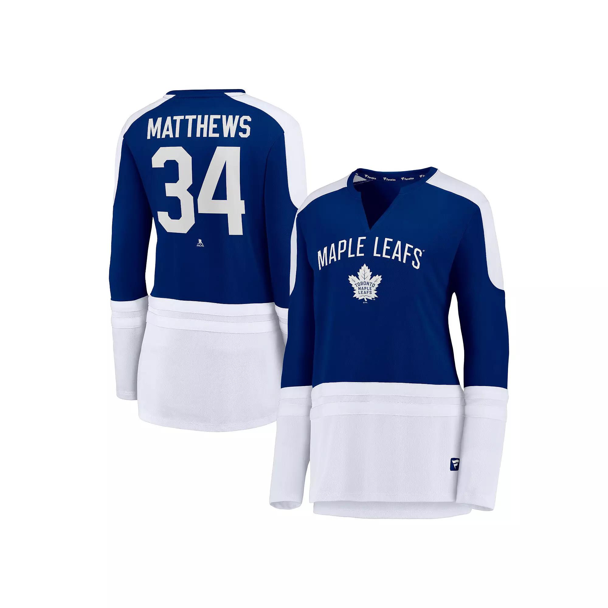 Womens Fanatics Branded Auston Matthews Blue/White Toronto Maple Leafs Power Player Long Sleeve Notch Neck T-Shirt Product Image