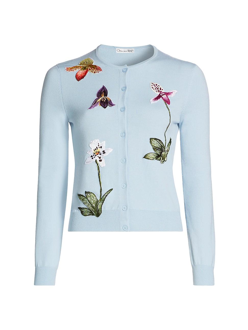 Womens Floral-Embroidered Wool Cardigan Product Image