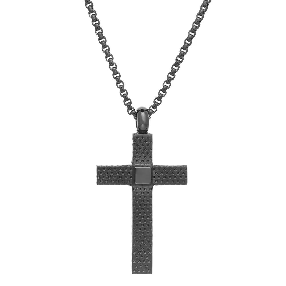 Men's LYNX Black Stainless Steel Cross Pendant Necklace, Size: 24" Product Image