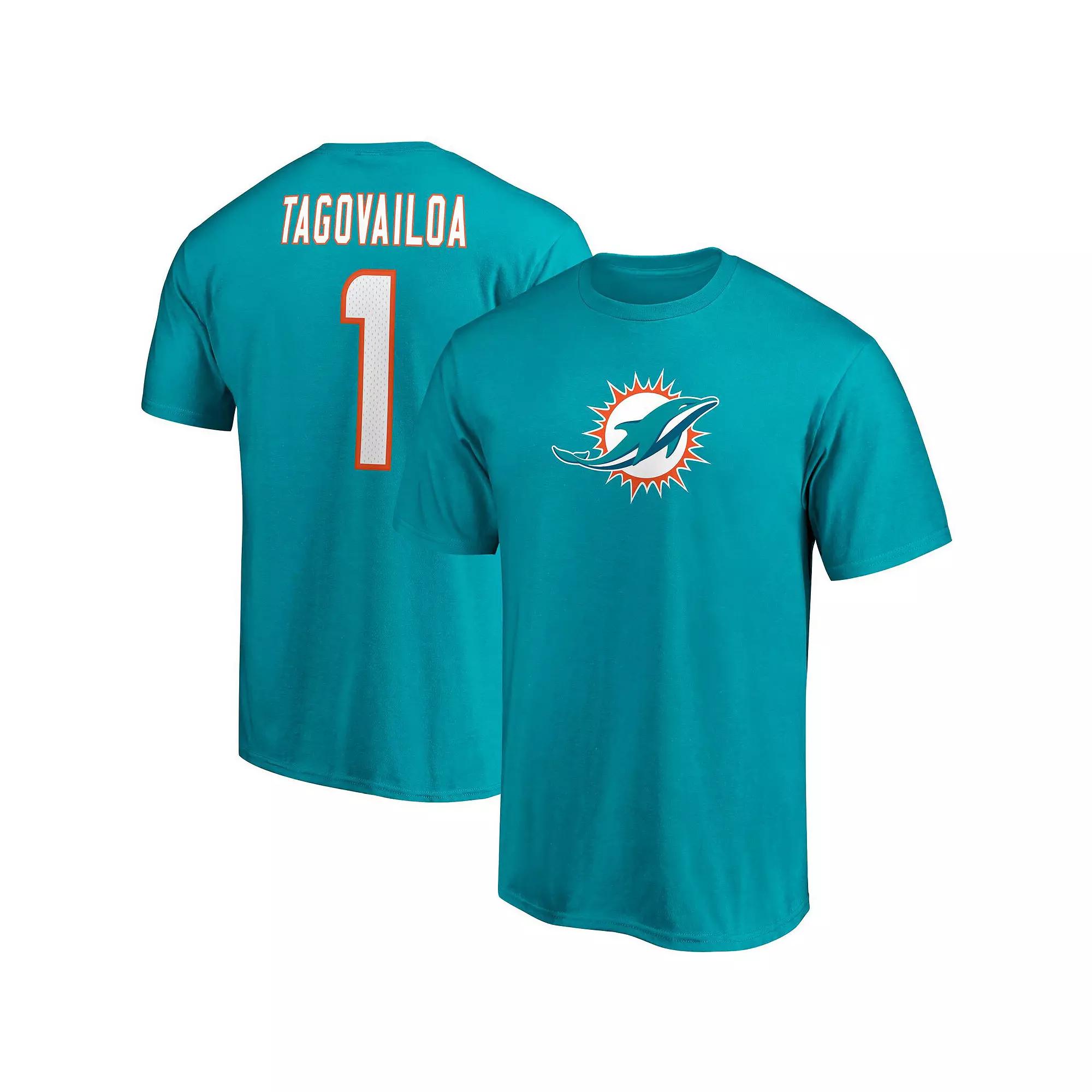 Men's Fanatics Branded Tua Tagovailoa Aqua Miami Dolphins Player Icon Name & Number T-Shirt,  Product Image