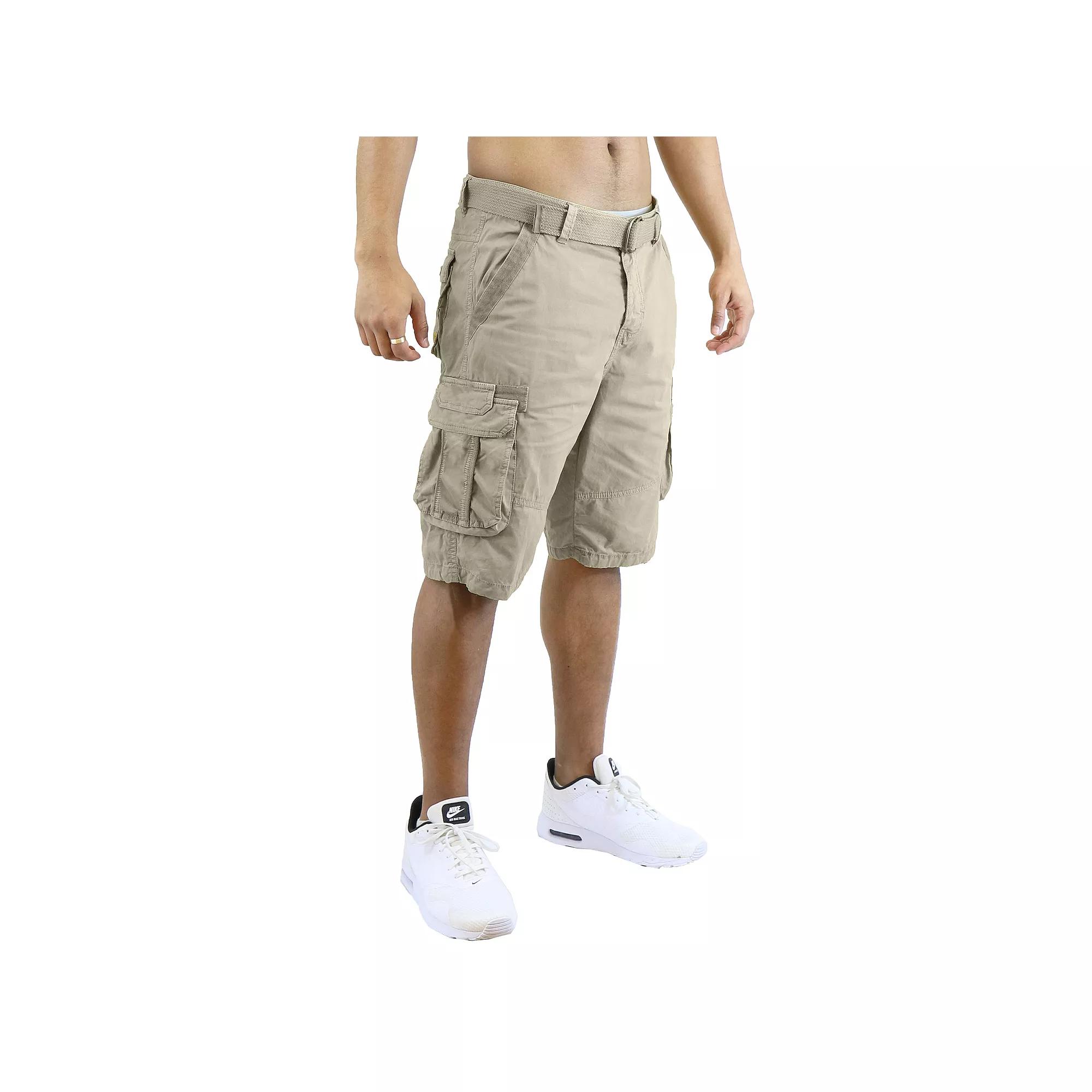 Men's Blu Rock 13.5" Distressed Cargo Shorts With Belt, Size: 38, Light Green Product Image