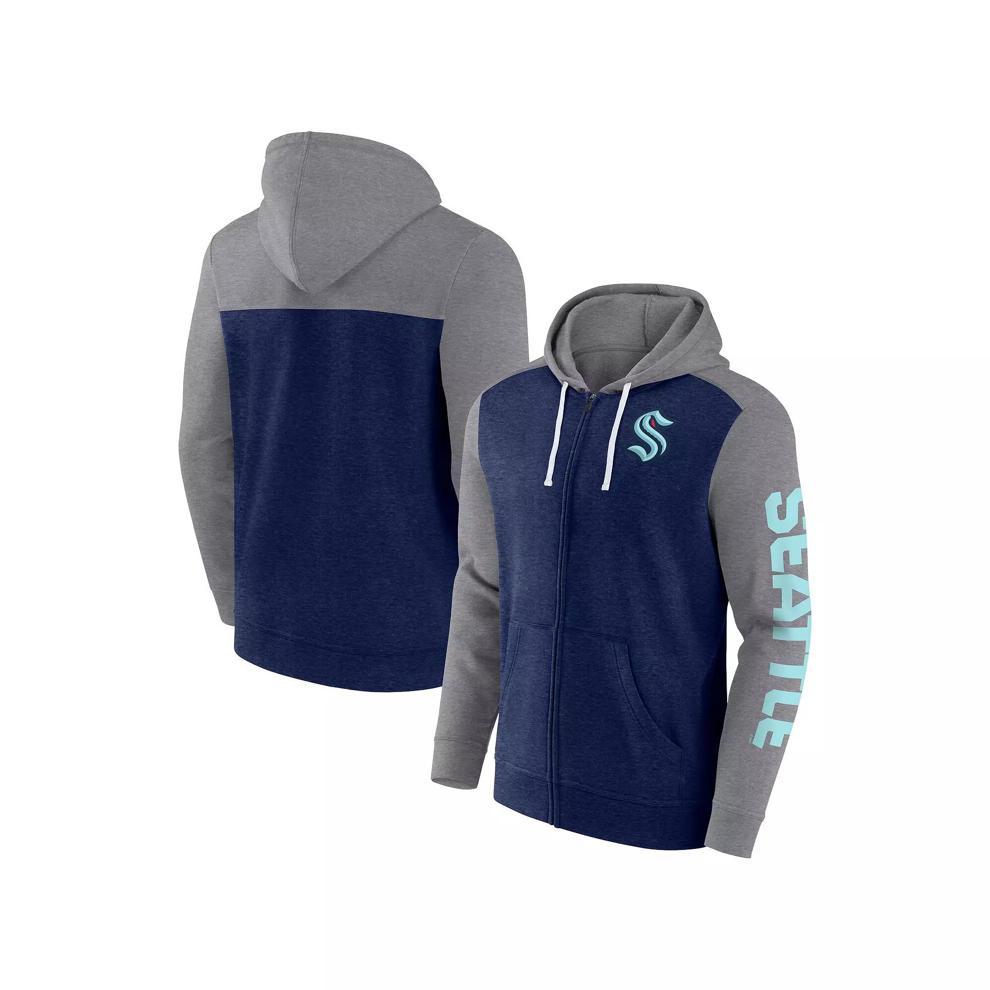 Men's Fanatics Branded Heather Deep Sea Blue Seattle Kraken Down and Distance Full-Zip Hoodie, Size: Medium, Krk Blue Product Image