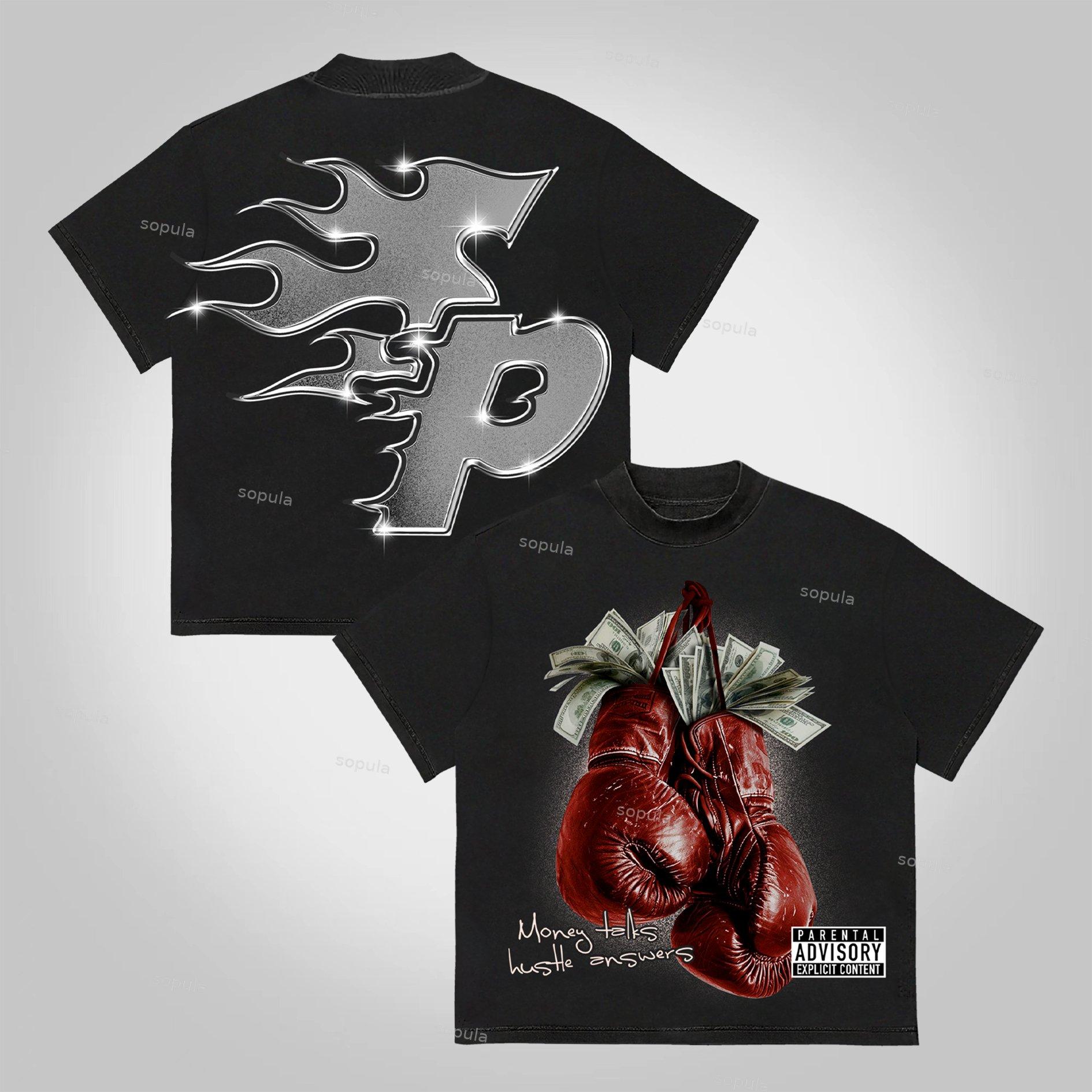 Sopula Money Boxing Gloves Printed Graphics Cotton T-Shirt Product Image