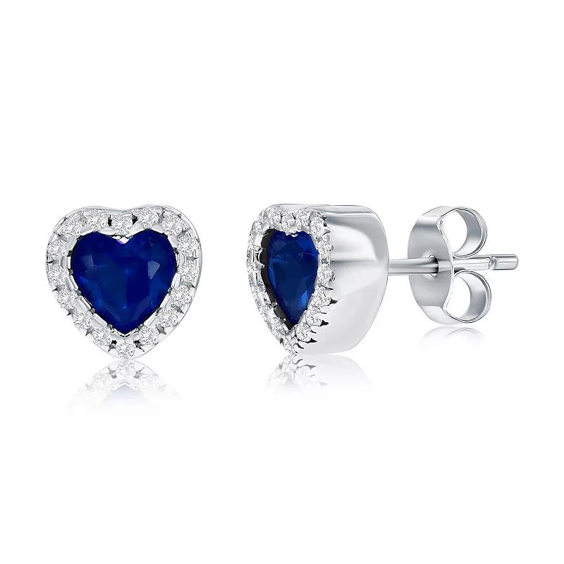 Argento Bella Sterling Silver Cubic Zirconia Heart Stud Earrings, Women's, Blue Product Image