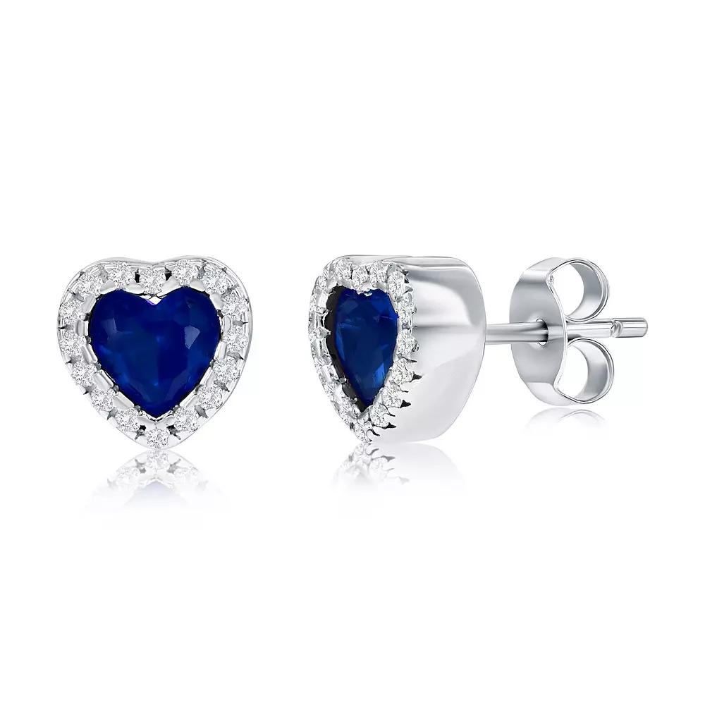 Argento Bella Sterling Silver Cubic Zirconia Heart Stud Earrings, Women's, Blue Product Image