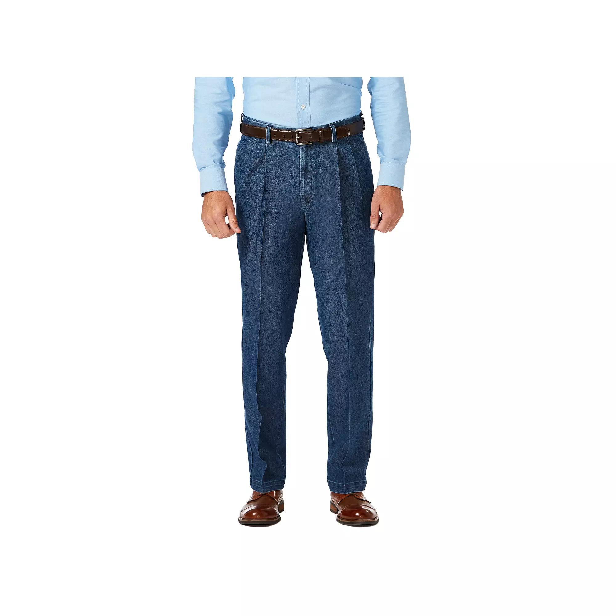 Men's Haggar® Classic-Fit Stretch Expandable-Waist Pleated Jeans,  Product Image