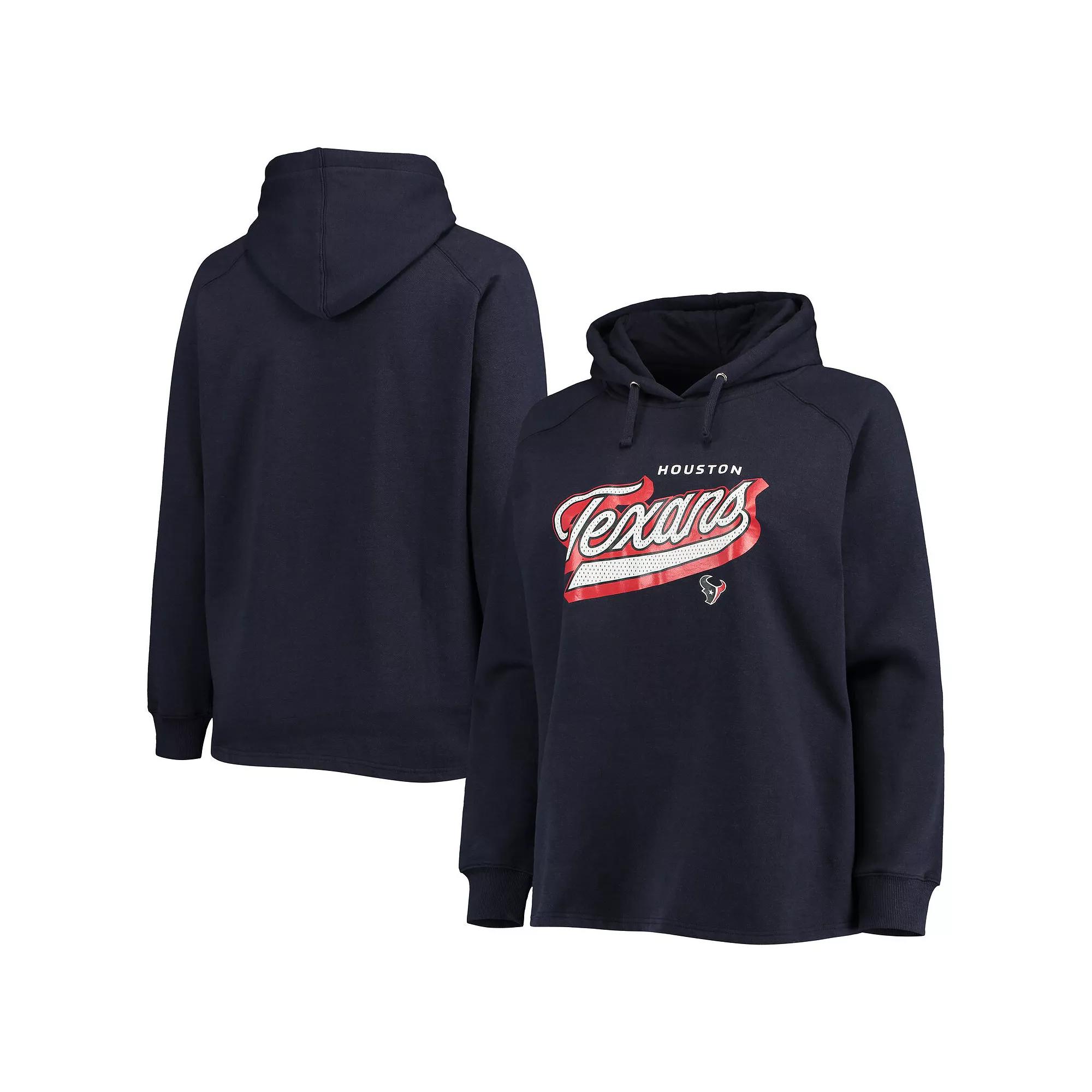 Women's Fanatics Branded Navy Houston Texans Plus Size First Contact Raglan Pullover Hoodie, Size: 3XL, Blue Product Image