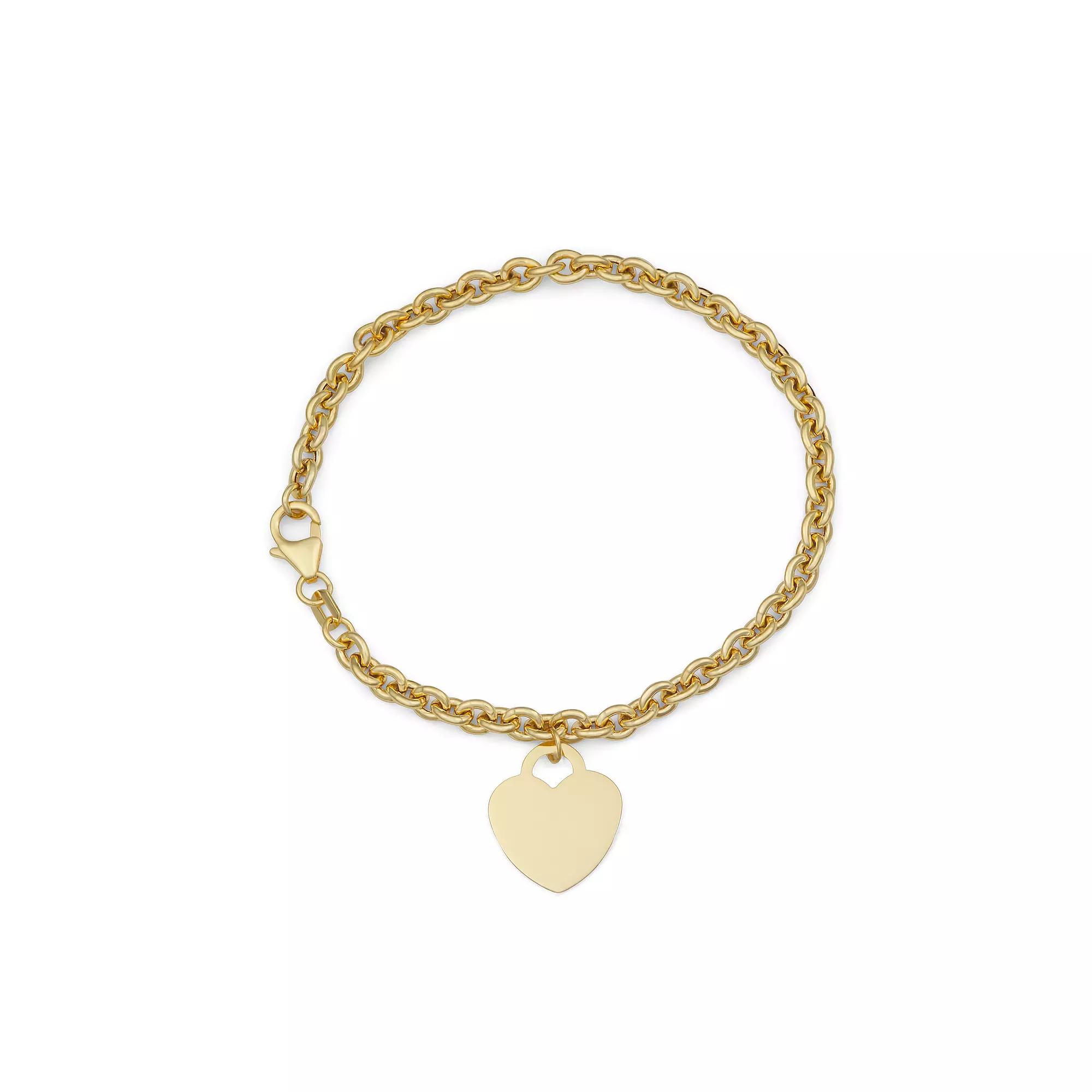 Au Naturale 14k Gold Rolo Link Heart Tag Charm Bracelet, Women's, Size: 7.25" Product Image