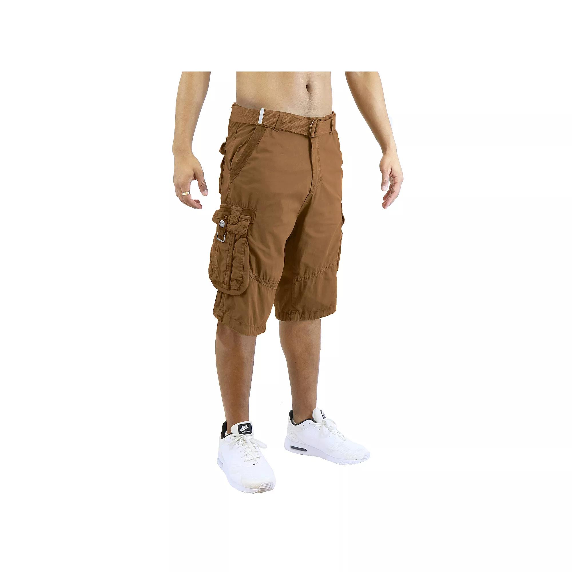 Men's Blu Rock 13.5" Distressed Cargo Shorts With Belt, Size: 30, Dark Green Product Image