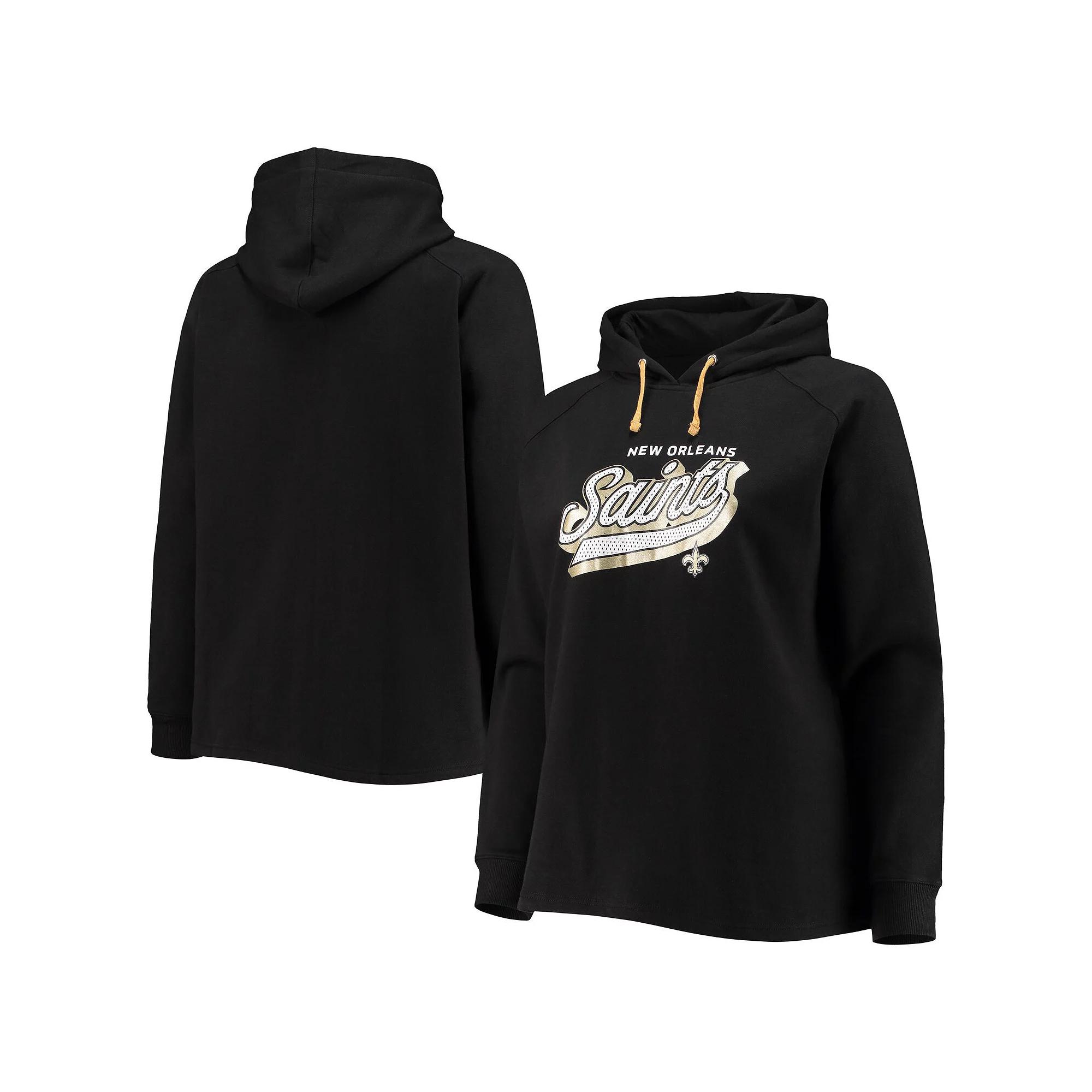 Women's Fanatics Branded Black New Orleans Saints Plus Size First Contact Raglan Pullover Hoodie, Size: 2XL Product Image