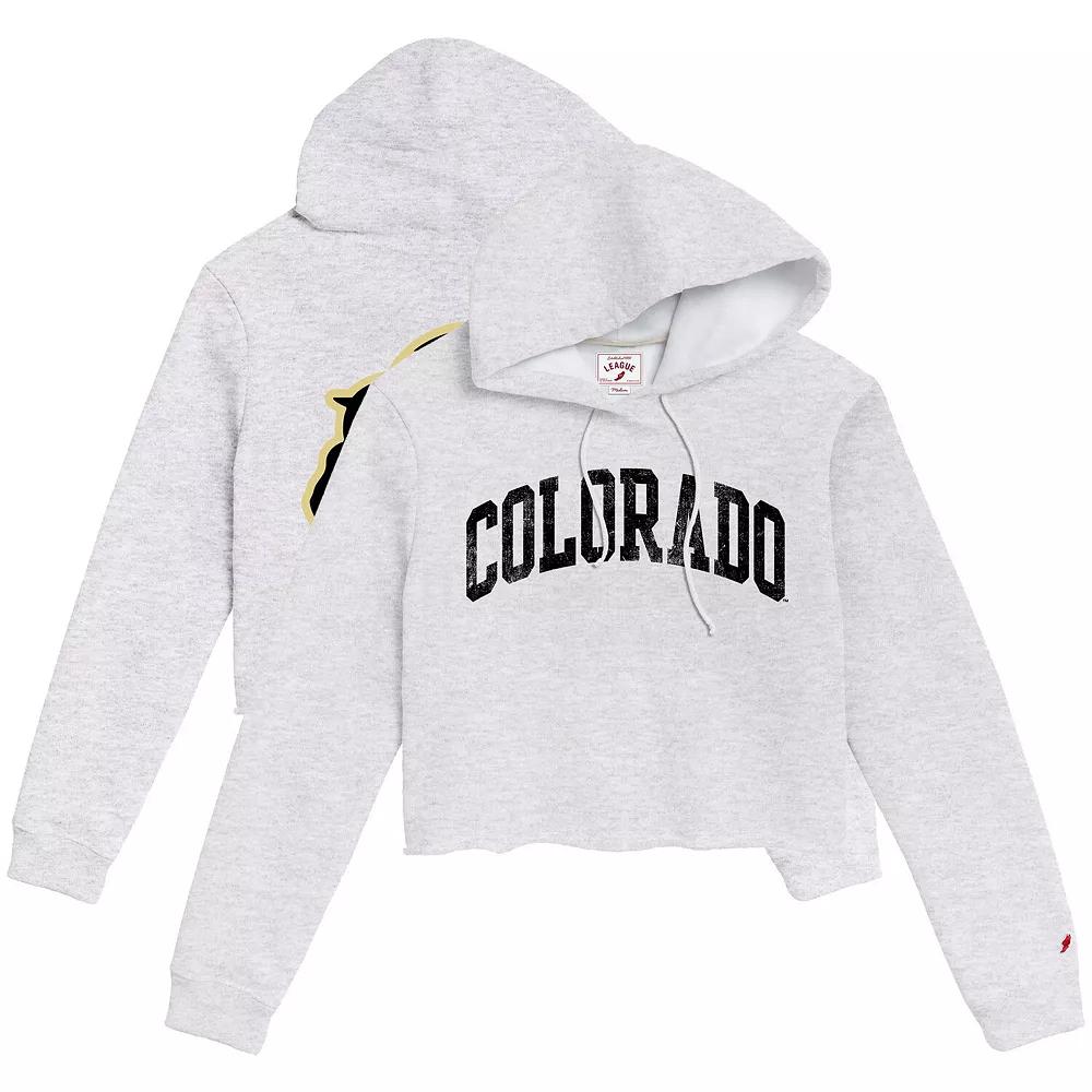 Women's League Collegiate Wear Ash Colorado Buffaloes 2-Hit 1636 Cropped Pullover Hoodie, Size: XL, Black Product Image