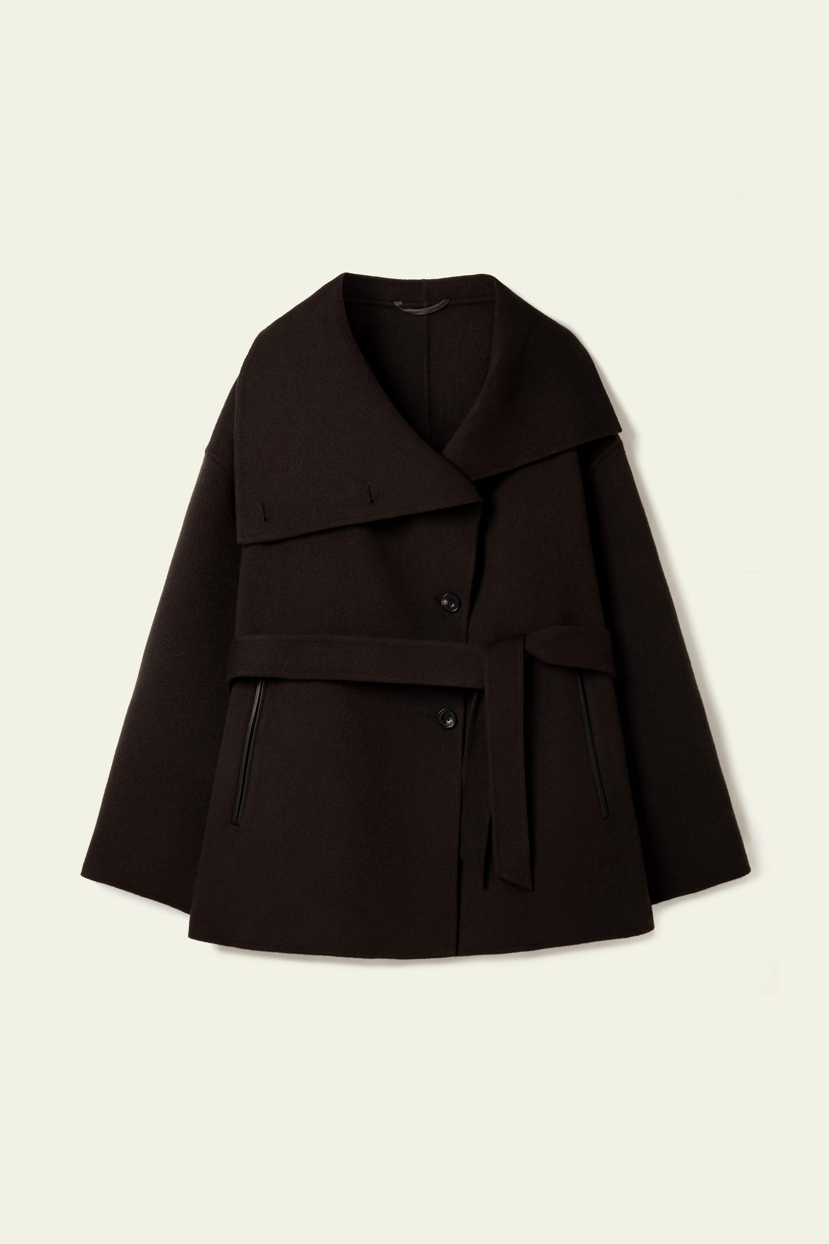 Convertible Collar Silk-Wool Blend Coat Product Image