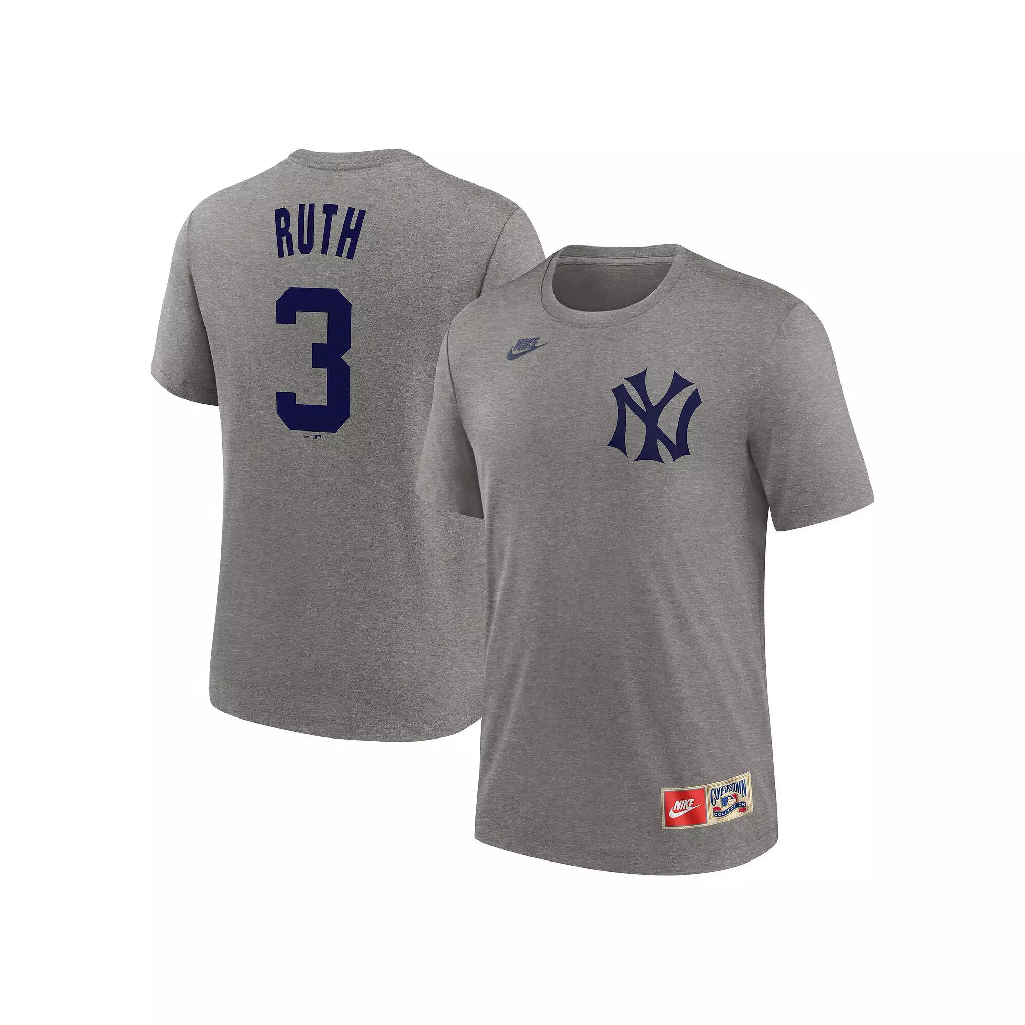 Men's Nike Babe Ruth Heather Gray New York Yankees Cooperstown Collection Tri-Blend Name & Number T-Shirt,  Product Image