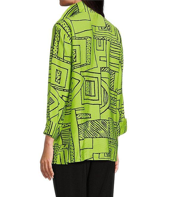 Ali Miles Printed Wire Collar 3/4 Sleeve Button Front Side Slit Tunic Product Image
