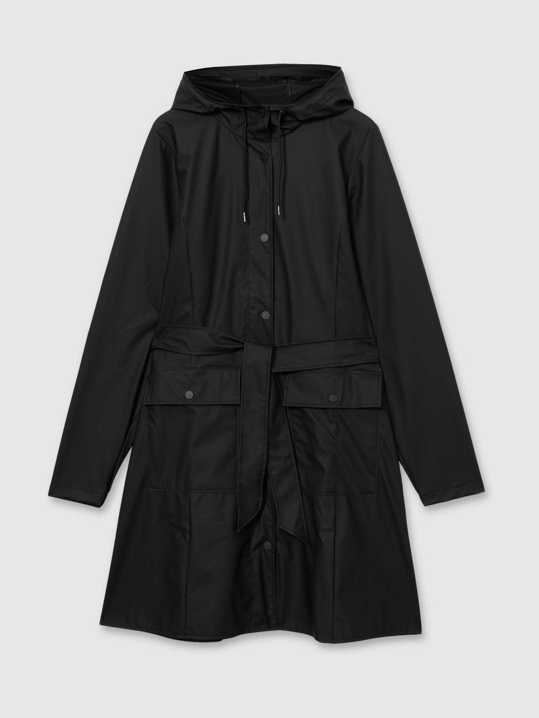 Rains Belted Black Raincoat in Black Product Image