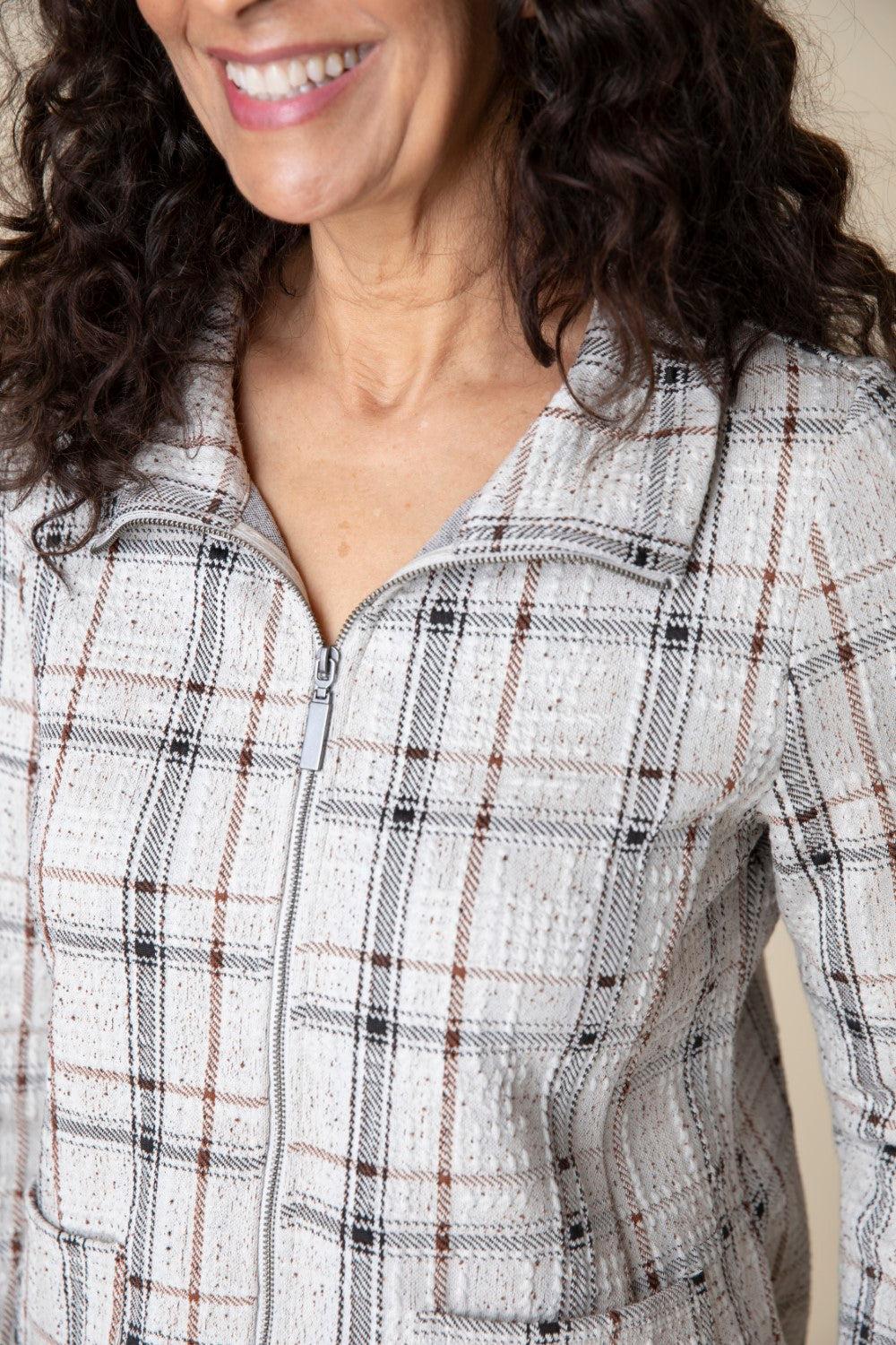 Windowpane Plaid Knit Swing Jacket Product Image