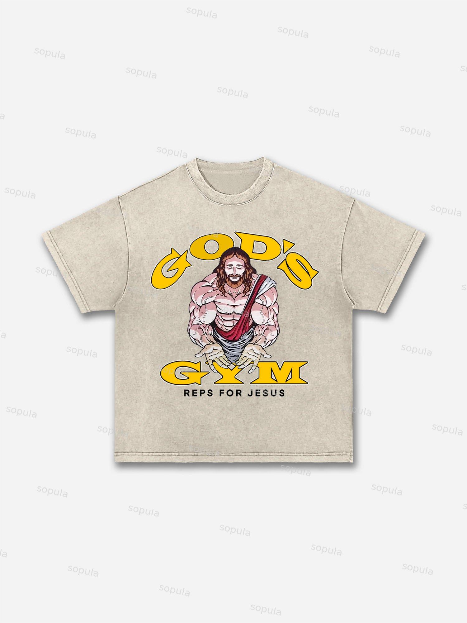 God's Gym Reps For Jesus Fitness Graphic Acid Wash T-shirt Product Image