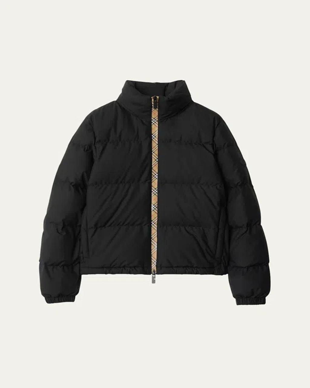 BURBERRY Zip Up Puffer Jacket Featuring Check Detail In Black Product Image