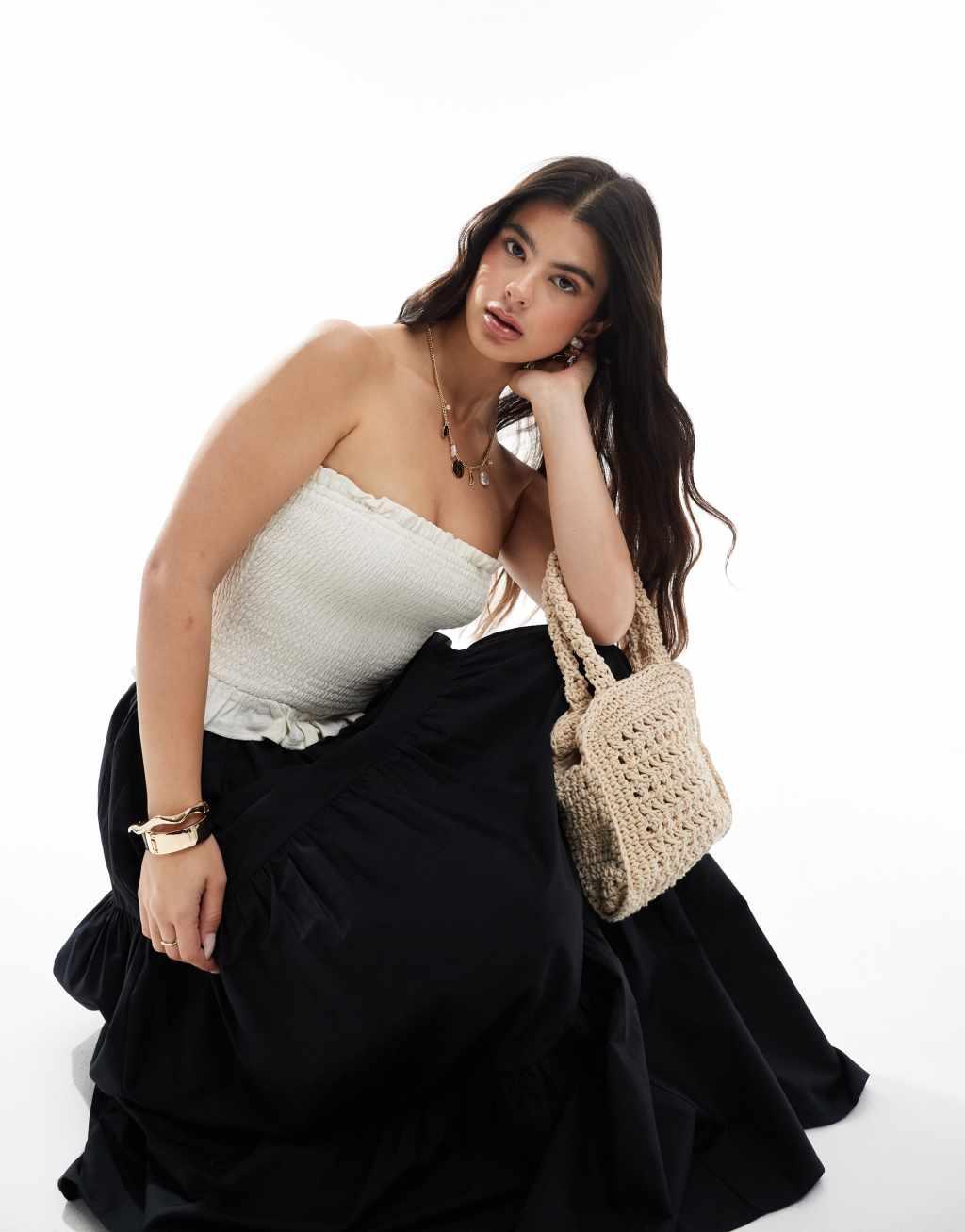 ASOS DESIGN tiered boho maxi skirt in black Product Image