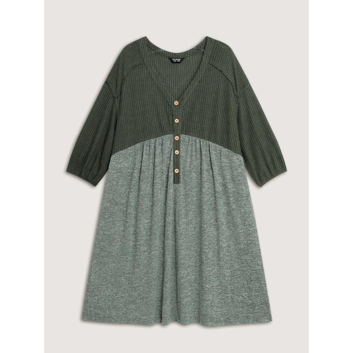 Plus Size Textured Drop Shoulder Patchwork Knit Dress Teal Women Knit Dresses Bloomchic 26/4X Product Image