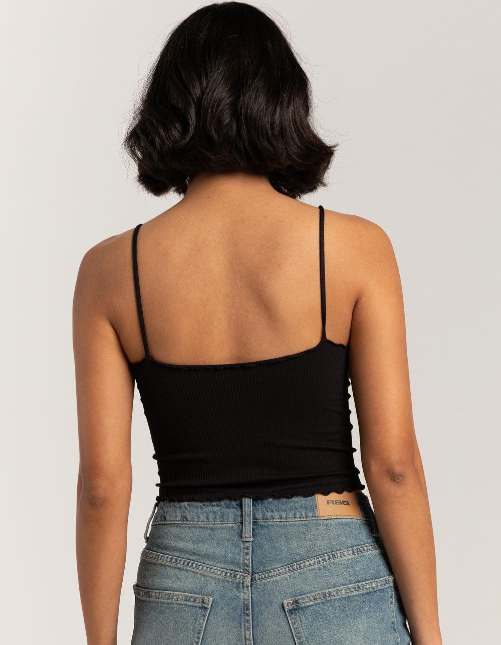 FULL TILT Seamless Lettuce Edge Womens Cami - BLACK Product Image