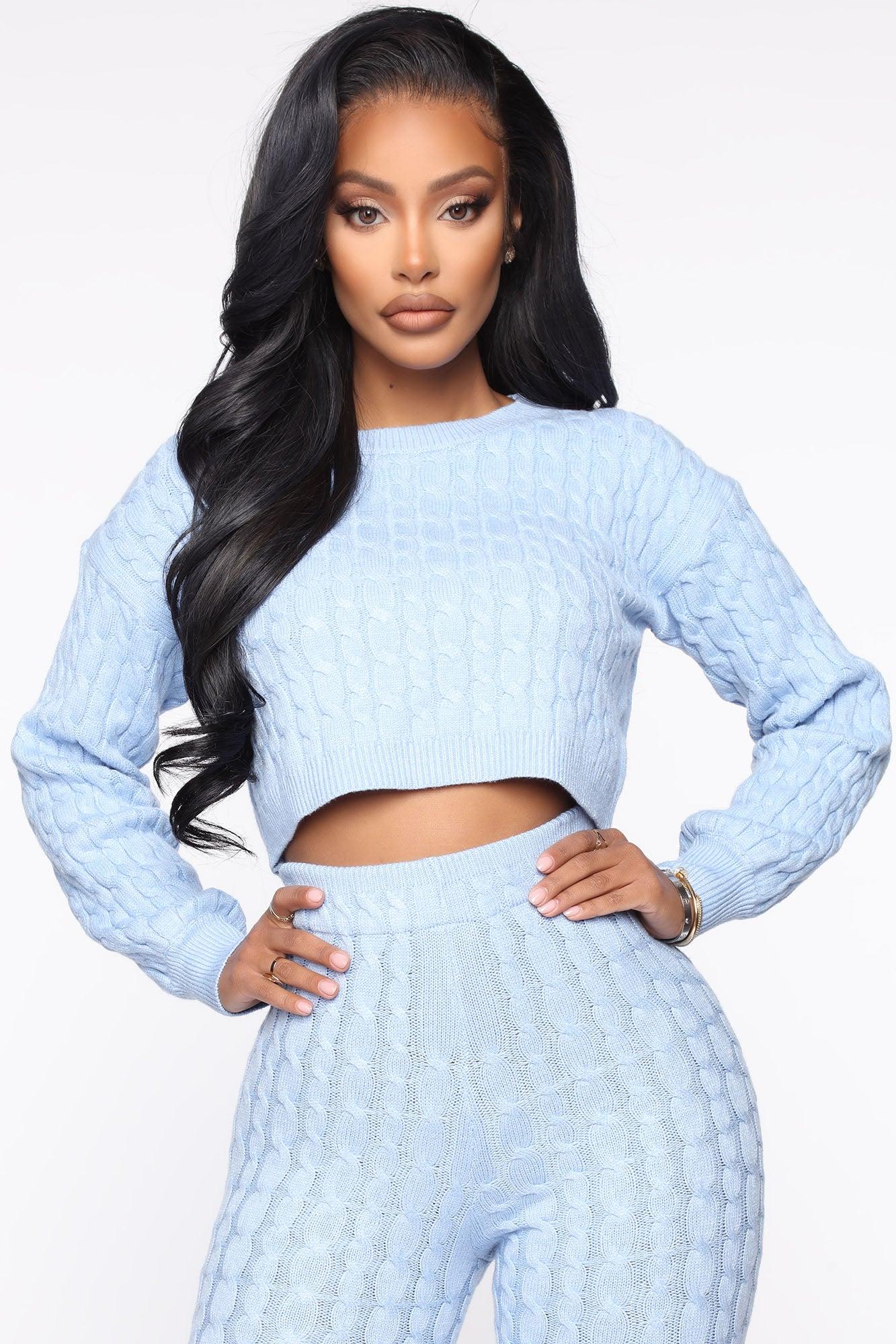 Sweater Sweetie Pant Set - Light Blue Product Image