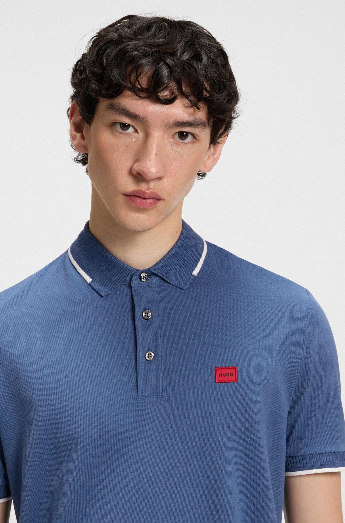 Cotton-piqué slim-fit polo shirt with red logo label Product Image
