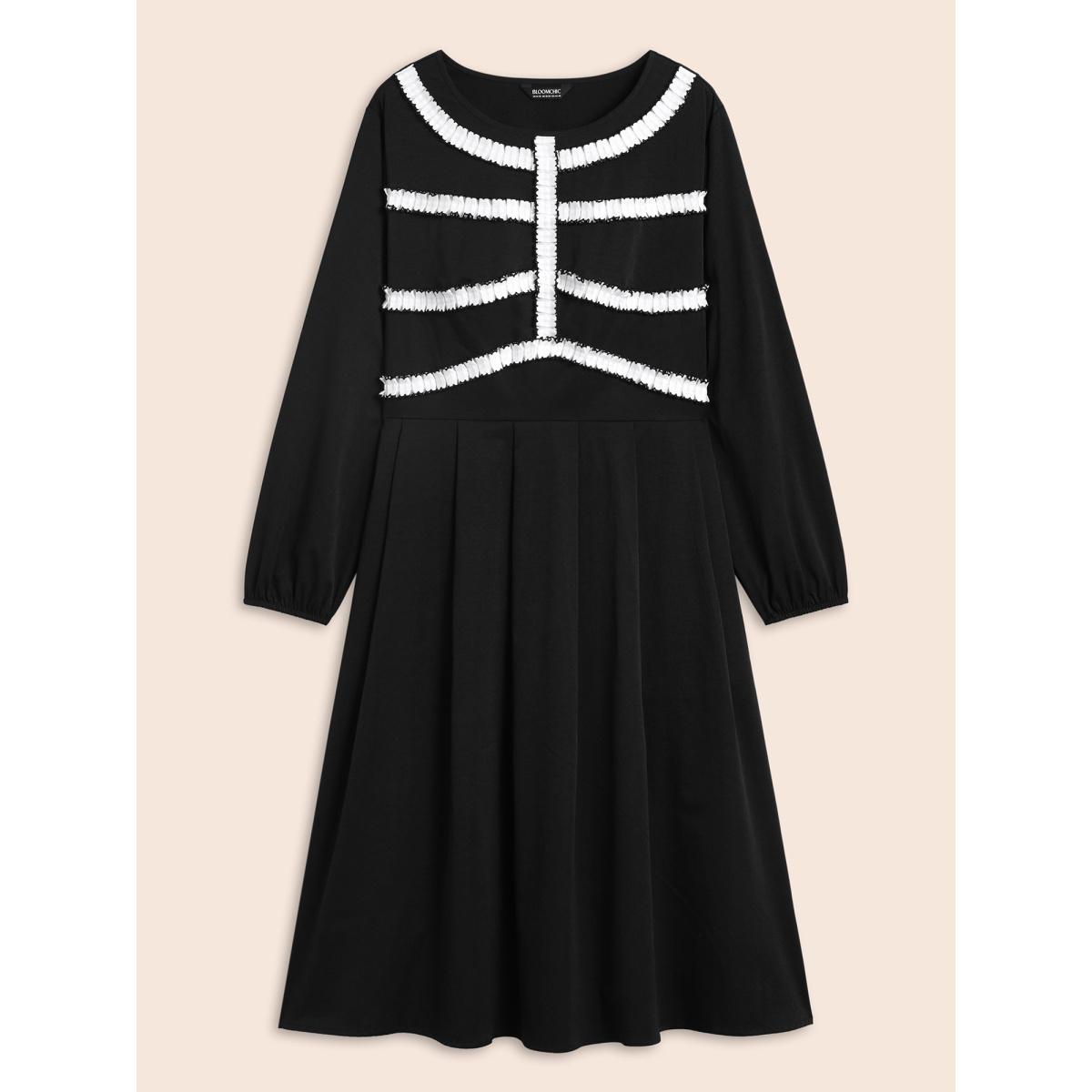 Plus Size Black And White Pleated Ribbon Midi Dress Black Women Cocktail Contrast Party Curvy Bloomchic 30/6X Product Image