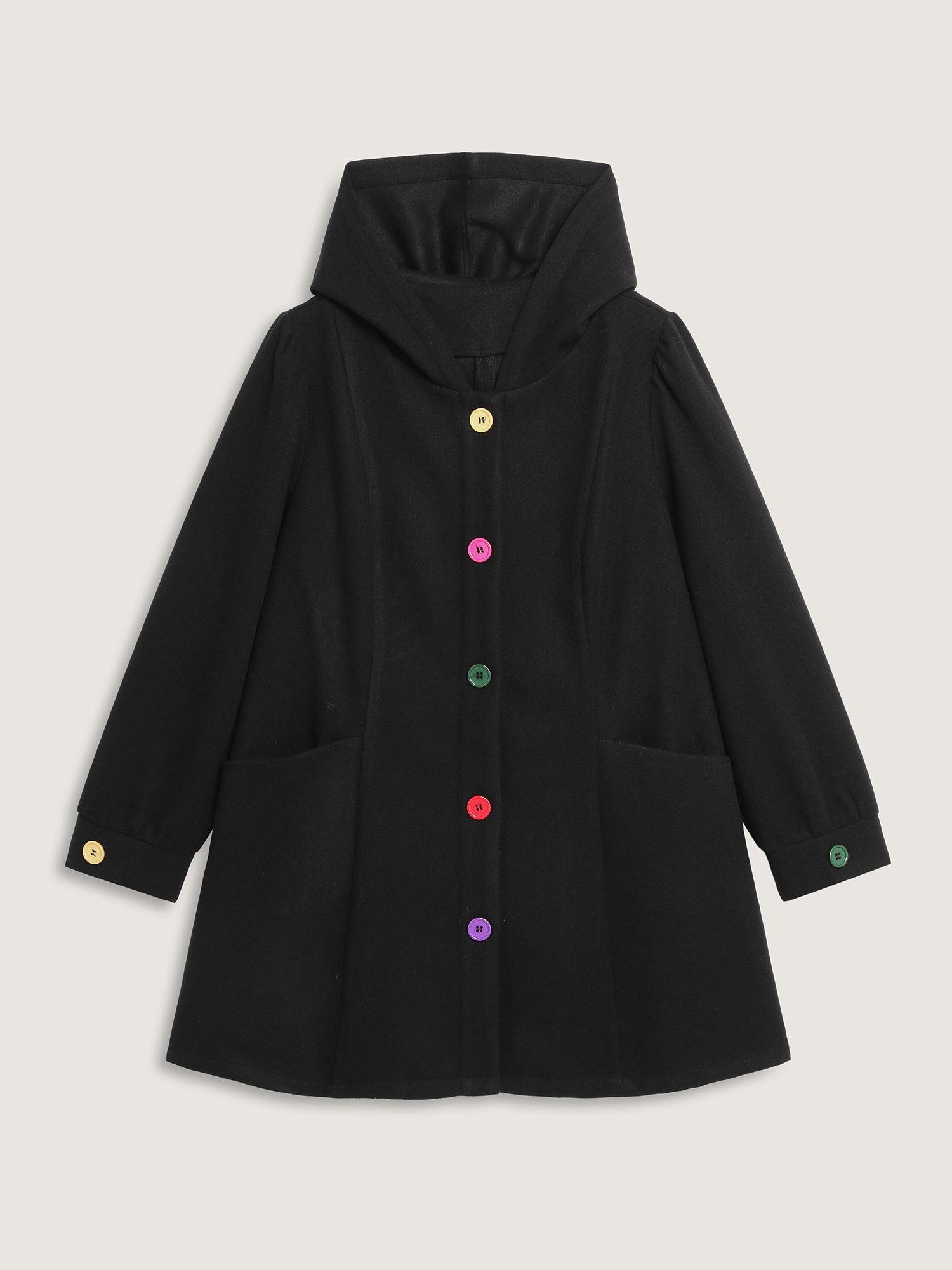 Colorful Buttons Hooded Pocket Coat Female Product Image