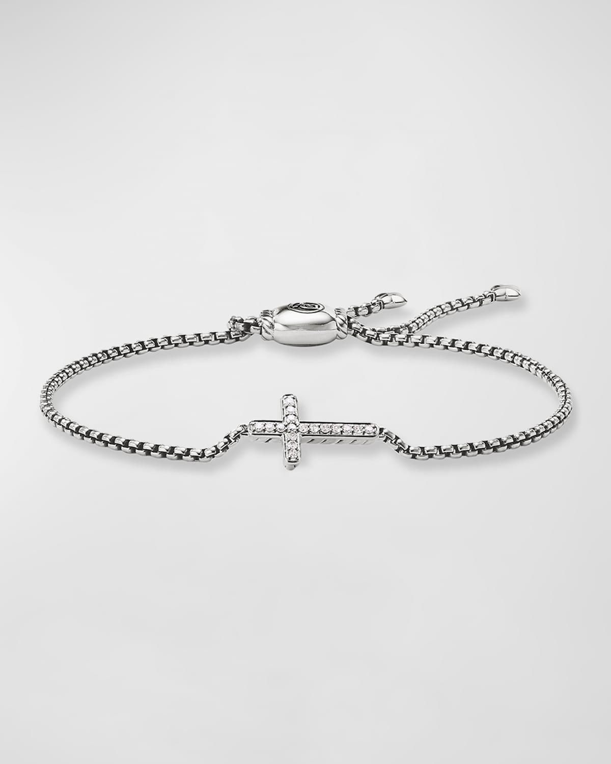 Womens Petite Pav Sterling Silver & Pav Diamond Sideways Cross Bracelet Size 0 Product Image