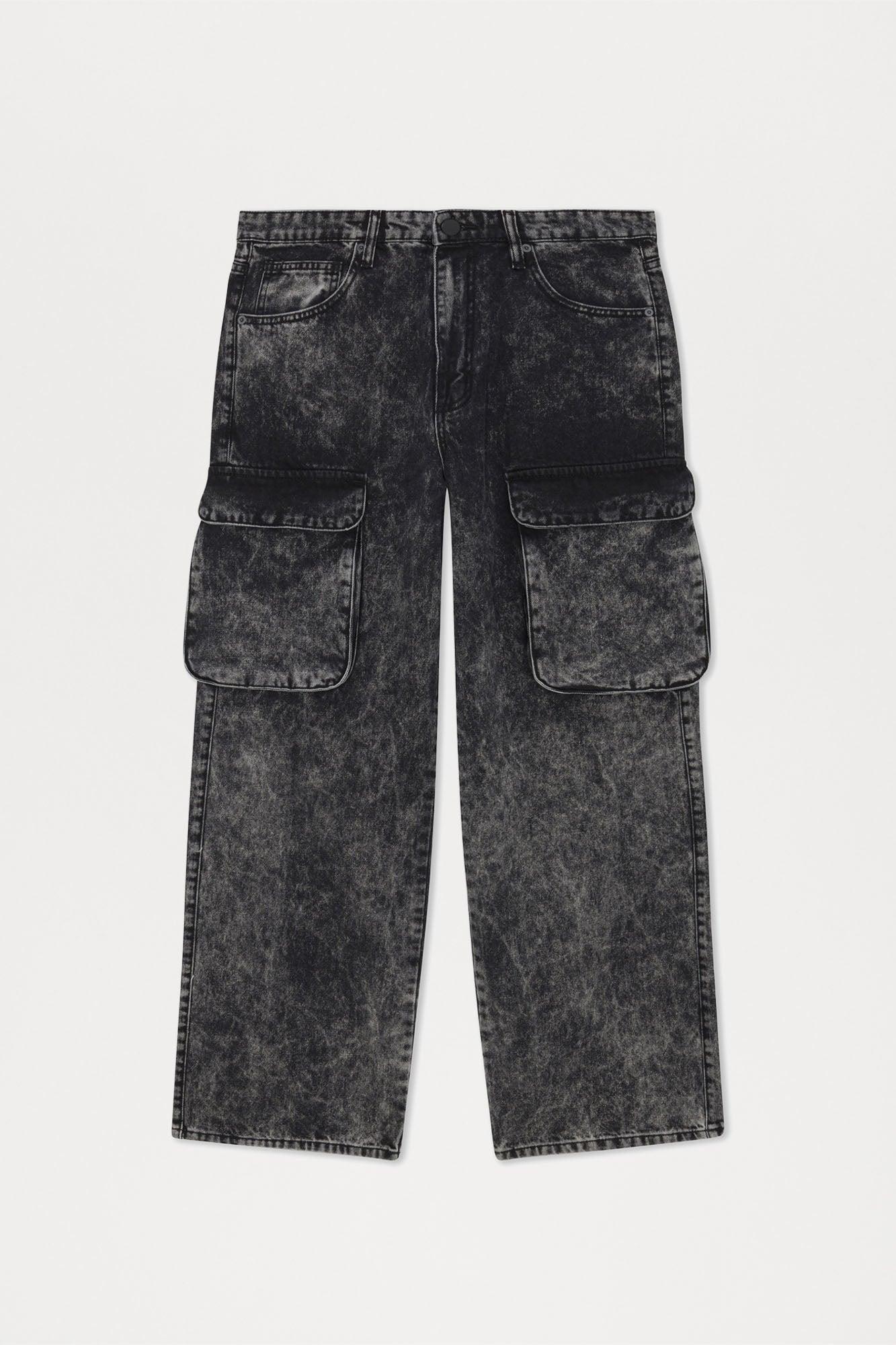Baggy Clover Cargo Jeans - Black Product Image
