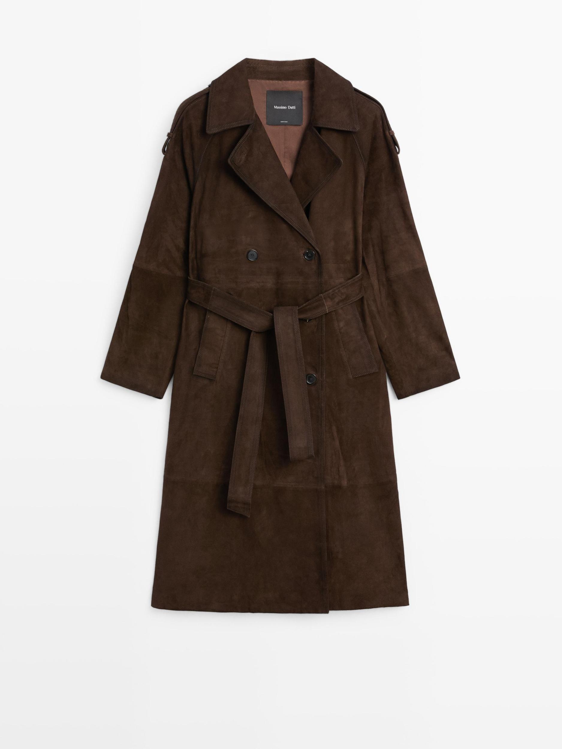 Long suede leather trench coat Product Image