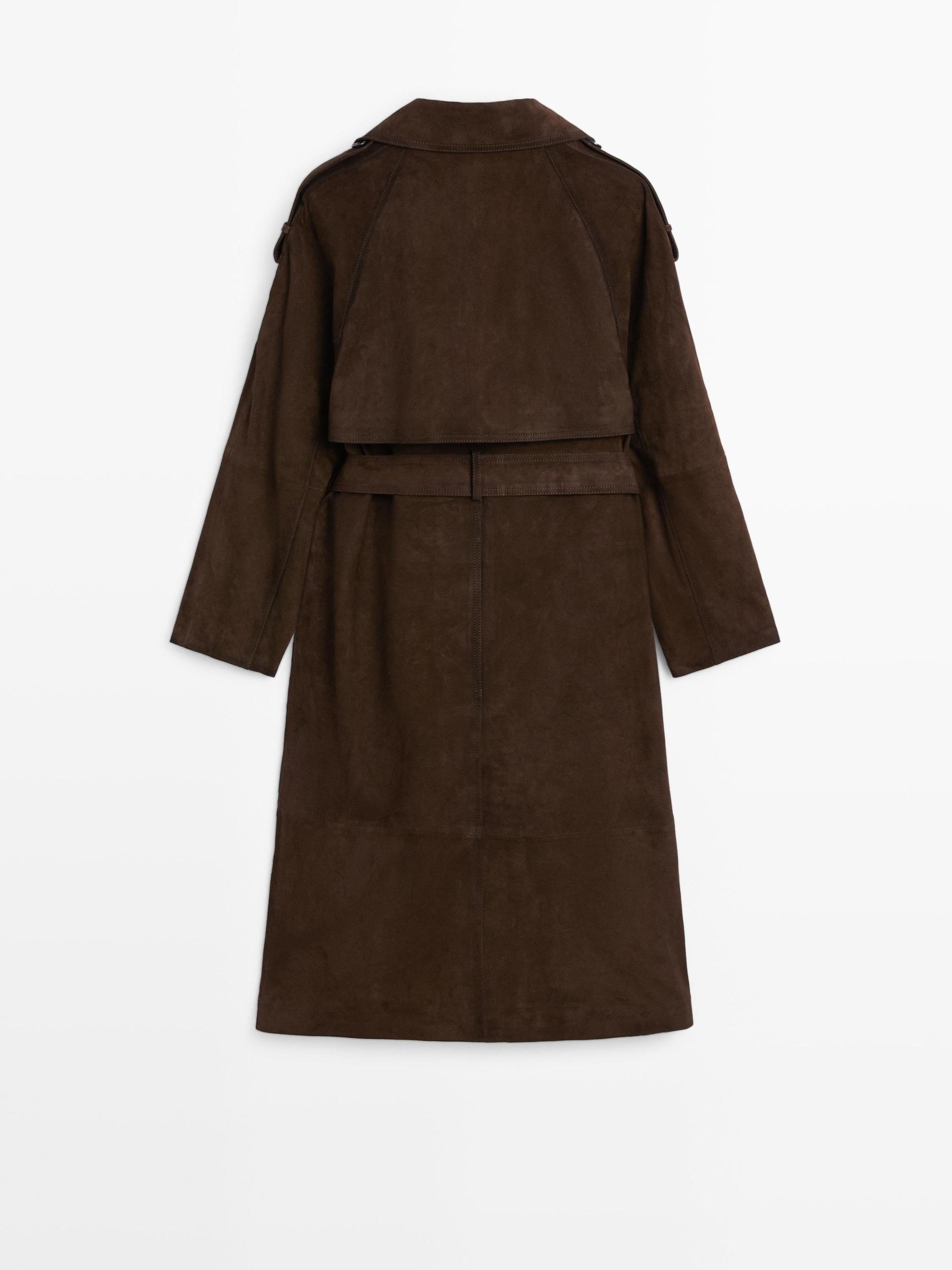 Long suede leather trench coat Product Image