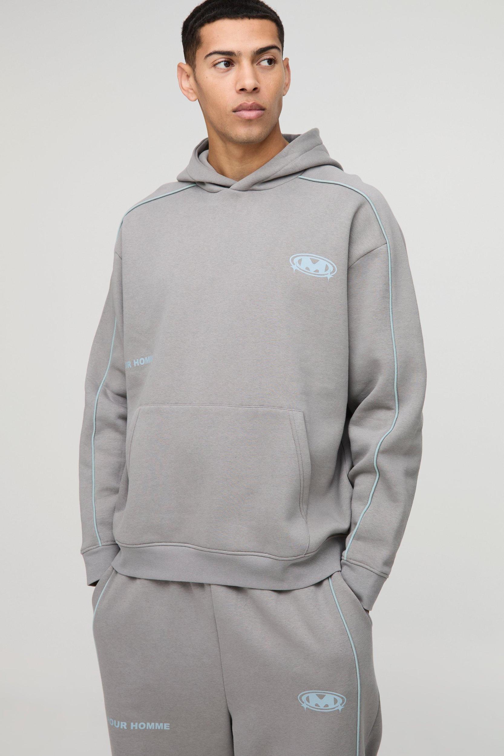 Oversized Homme Piping Extreme Wide Leg Hooded Tracksuit | boohooMAN USA Product Image