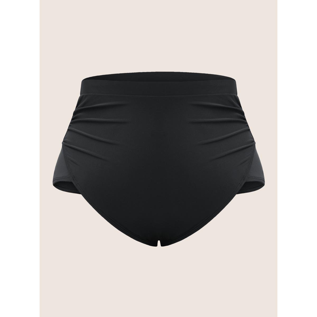 Plus Size Plain Patchwork Ruched Swim Bottom Women's Swimwear Black Resort Non High stretch Skinny High Rise Curve Swim Bottoms BloomChic 18-20/2X Product Image